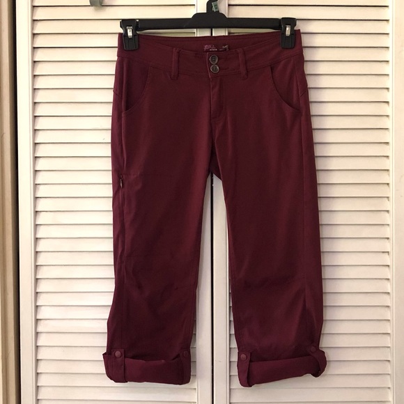 PrAna Womens Outdoor Hiking Pants Size 0 Short Burgundy Convertible Roll Up - Picture 3 of 10
